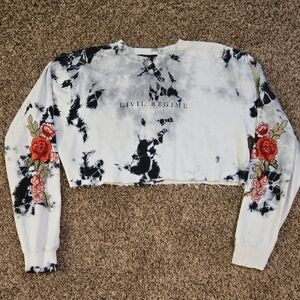 Civil Regime Red Roses Marble Tie-Dye Cropped Sweatshirt